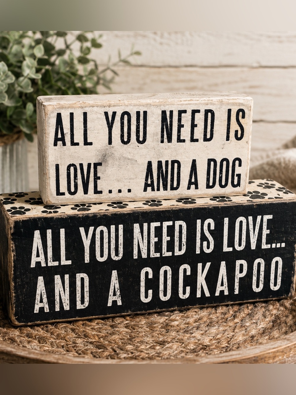 Primitives by Kathy Dog Lover Wood Block Sign Set | Cockapoo Rustic Decor